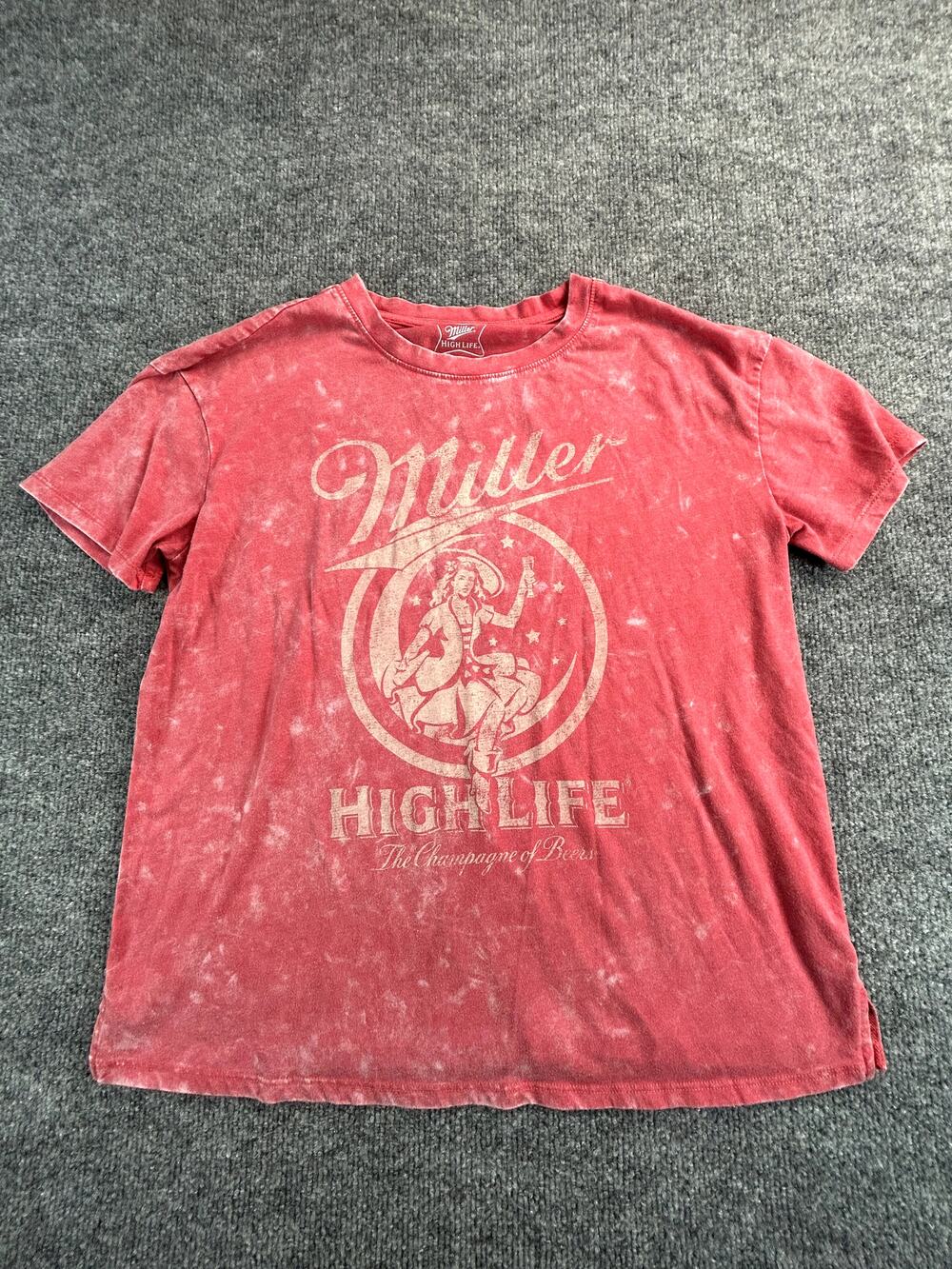 Miller High Life Women's S Red Mineral Wash Graphic T Shirt Beer Logo Casual